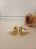 Kit Enfeites Passarinhos Cerâmica Decoração Dourado 2 Peças