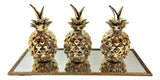 Kit 3 Abacaxis Decorativo + Bandeja Cor Dourado
