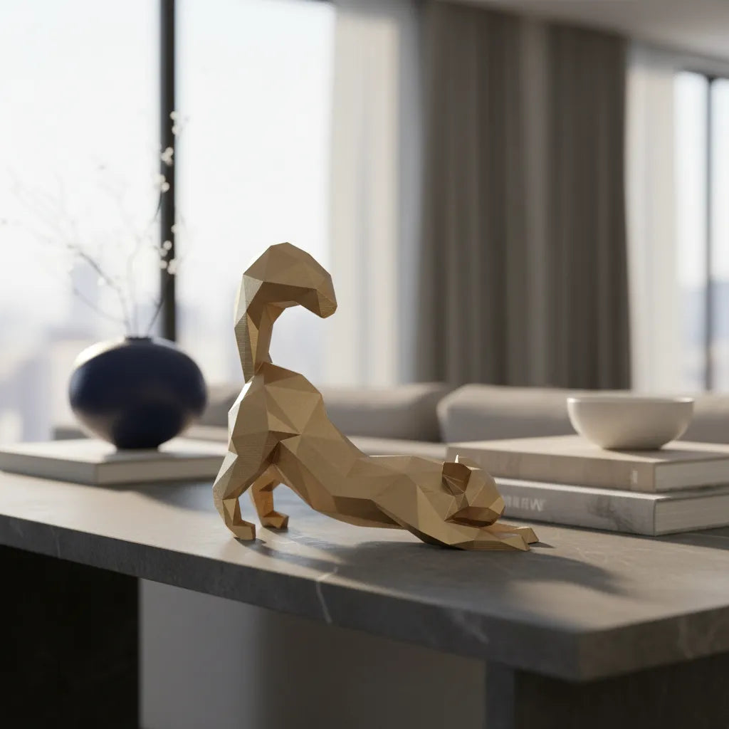 Gato Mine Coon Espreguiçando Escultura Decorativa 3d 25cm