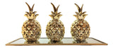 Kit 3 Abacaxis Decorativo + Bandeja Cor Dourado