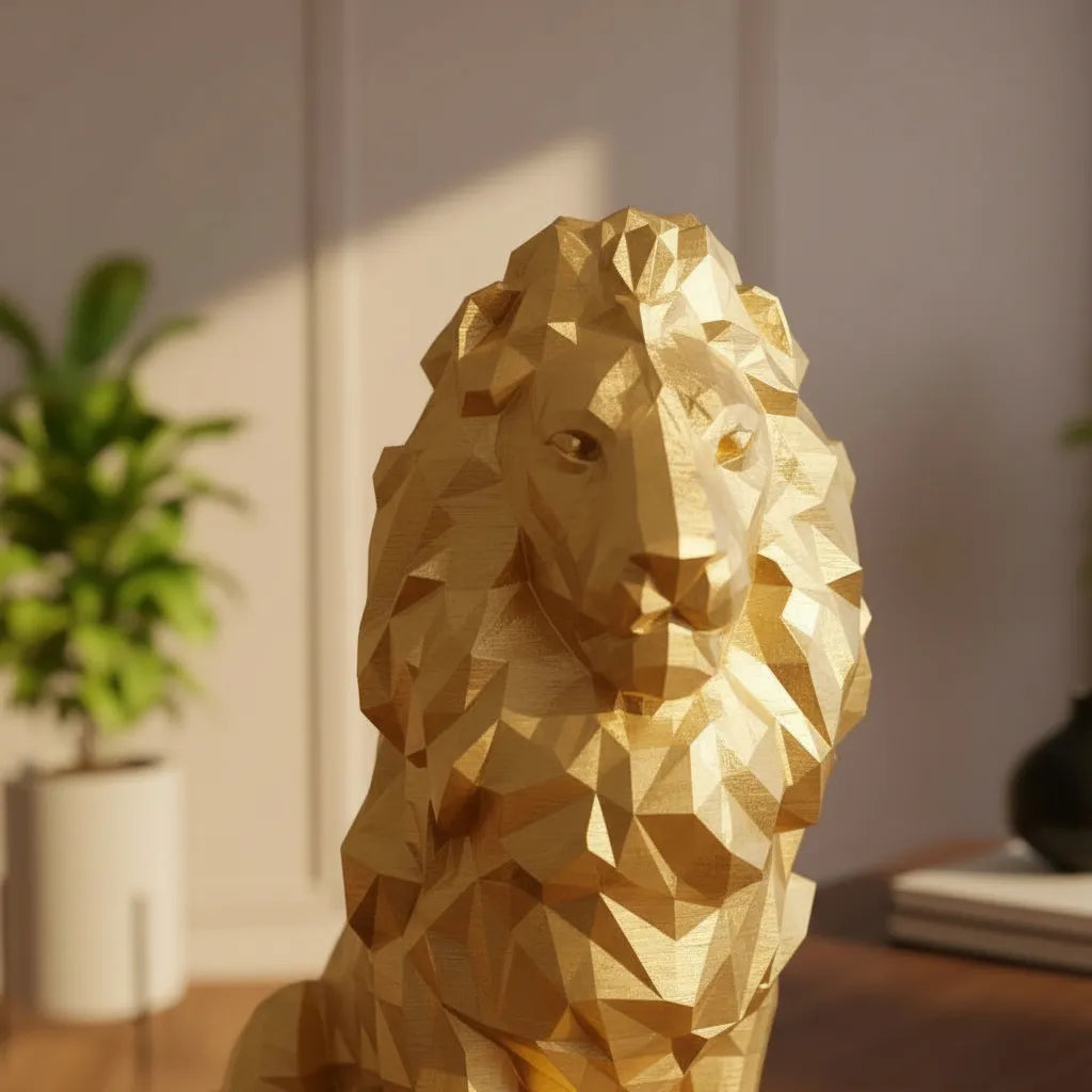 Leão Escultura 3d 25cm Estatueta Geométrica Decor Moderna