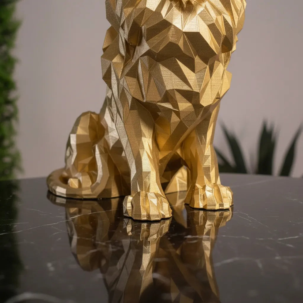 Leão Escultura 3d 25cm Estatueta Geométrica Decor Moderna