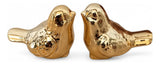Kit Enfeites Passarinhos Cerâmica Decoração Dourado 2 Peças