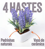 Arranjo Lavanda Artificial Unnique.Store Vaso Cerâmica Decoração Violeta 13cm