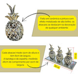 Kit 3 Abacaxis Decorativo + Bandeja Cor Dourado