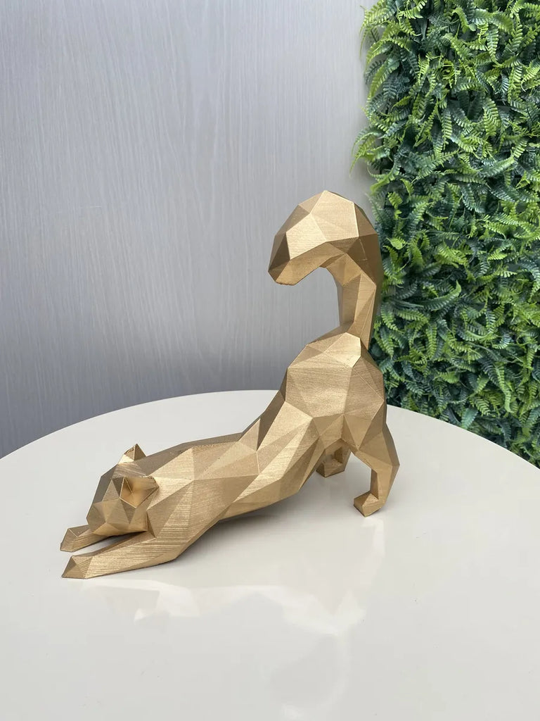 Gato Mine Coon Espreguiçando Escultura Decorativa 3d 25cm