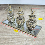 Kit 3 Abacaxis Decorativo + Bandeja Cor Dourado
