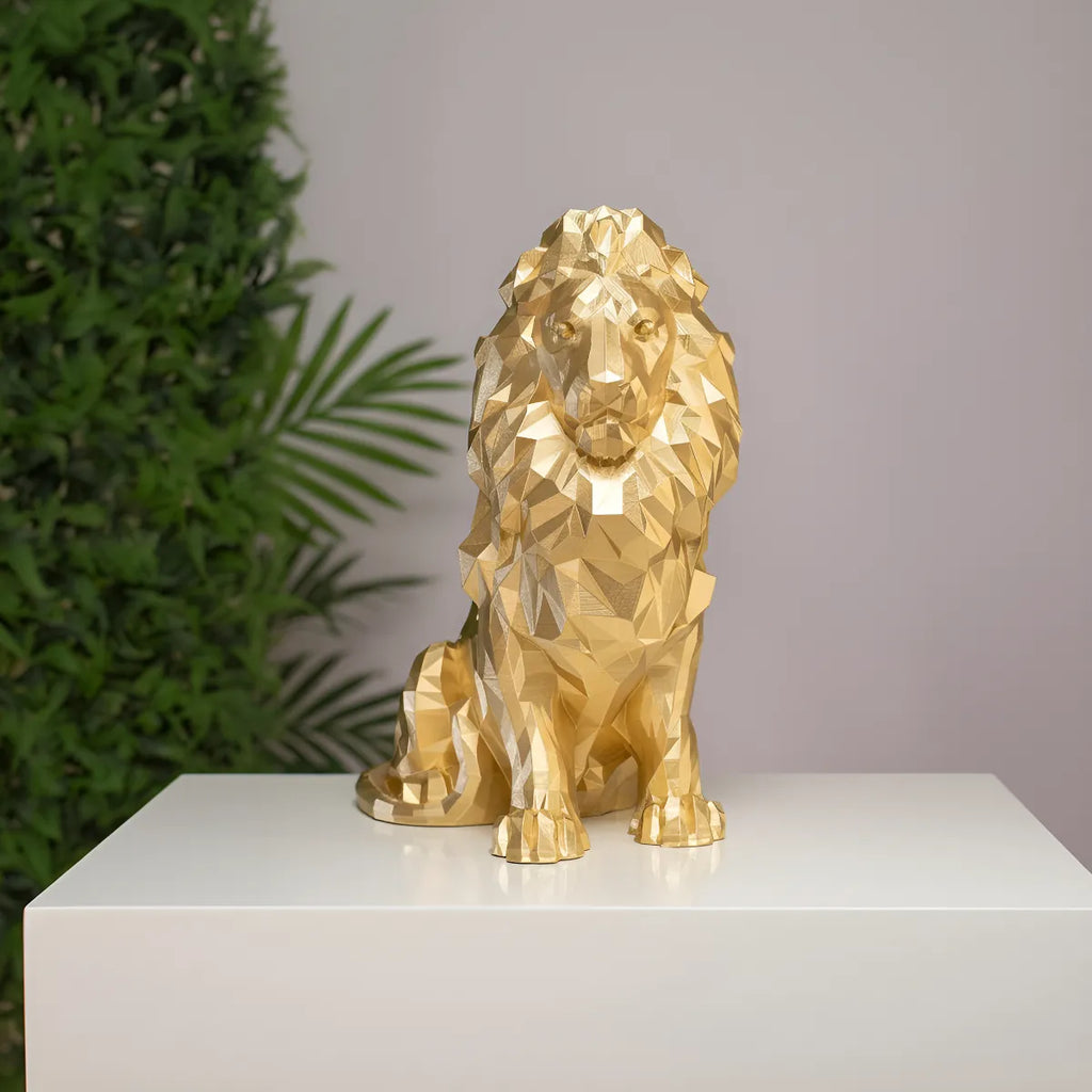 Leão Escultura 3d 25cm Estatueta Geométrica Decor Moderna