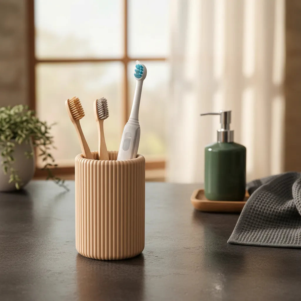 Porta Escova Minimalista Bege